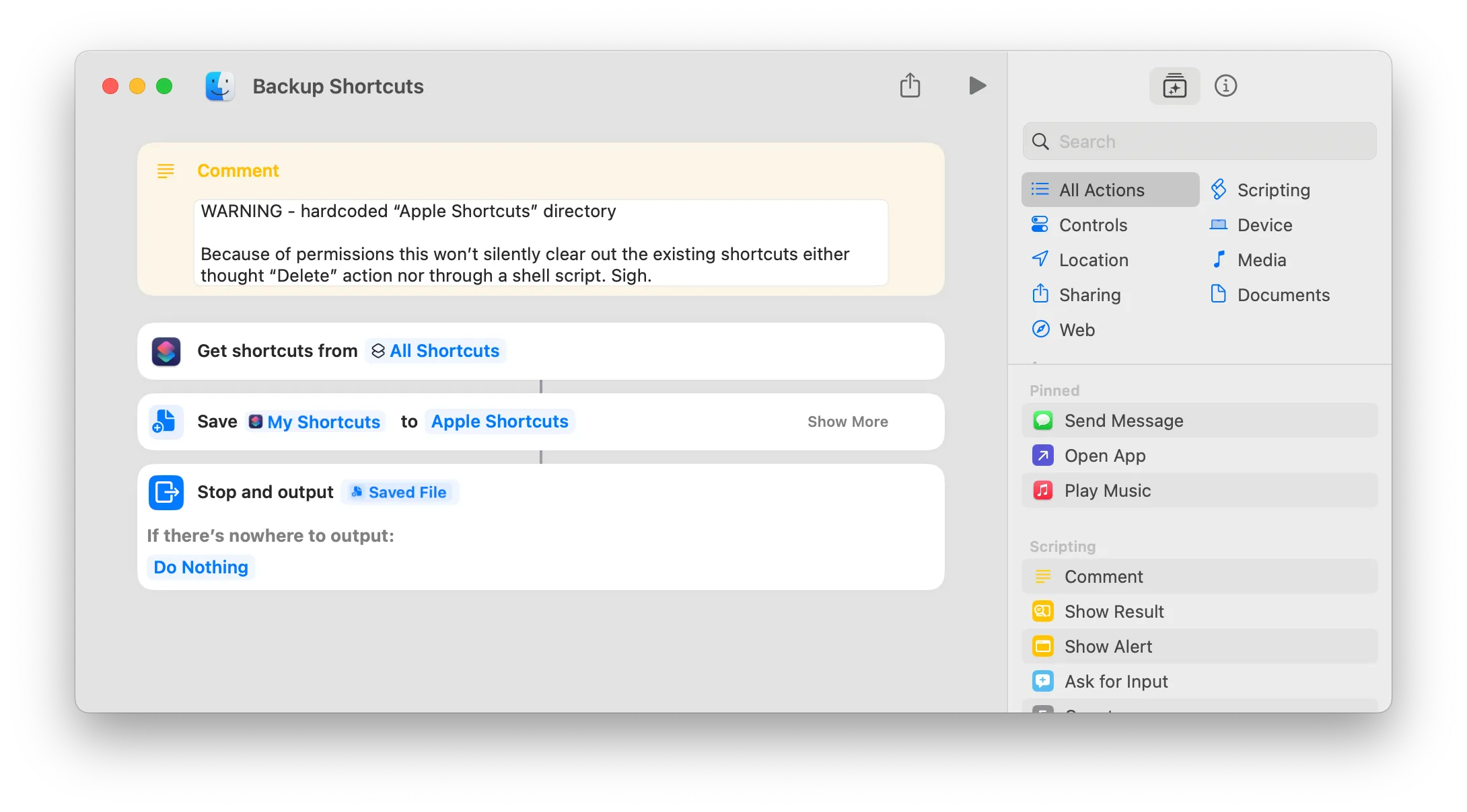 Shortcut for backing up shortcuts